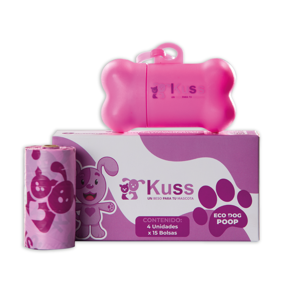 PACK 4 BOLSAS BIODEGRADABLES KUSS + 01 DISPENSADOR KUSS